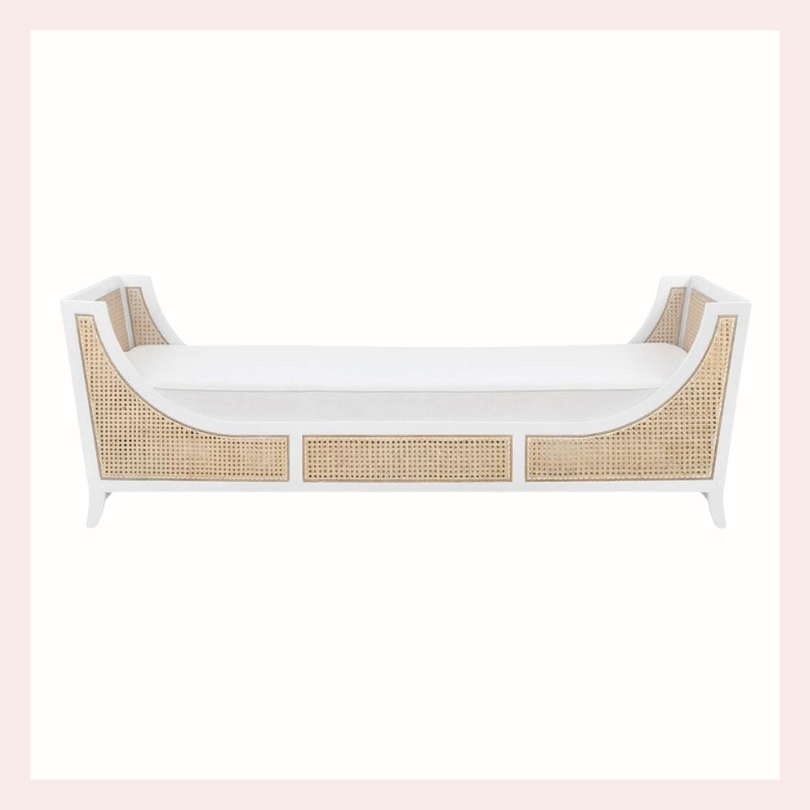 Villa & House Alyssa Coastal White Cushion Wood Bleached Cane Accent Daybed